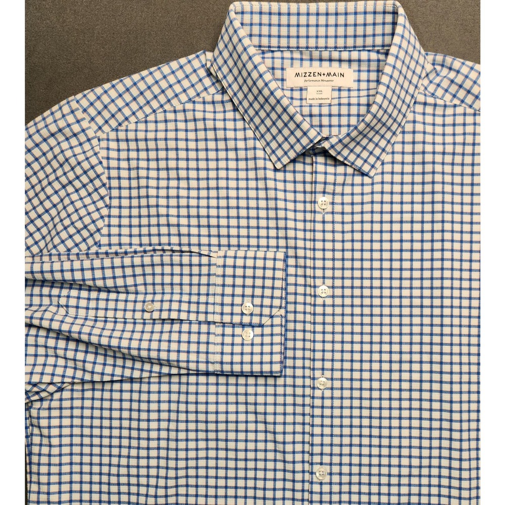 Mizzen Main Button Up Shirt XXL Trim Fit Performance Stretch Blue‎ Stripe